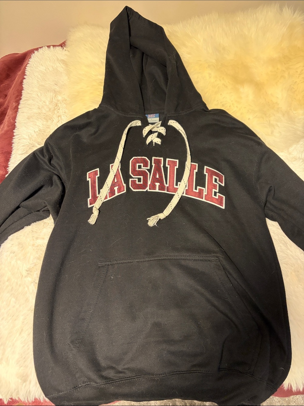 MV Sport Black Hoodie with Cream Drawstring and Red-Outlined Logo